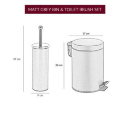 Innoteck Essentials Pedal Dustbin And Toilet Brush With Holder Set - Grey. - thumbnail 6