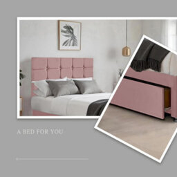 Pink Plush 5Ft King Size Bed With Matttress  2 Storage Drawers And 20 Inch Cubic Headboard - thumbnail 3