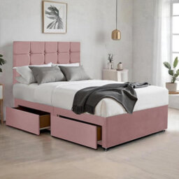 Pink Plush 5Ft King Size Bed With Matttress  2 Storage Drawers And 20 Inch Cubic Headboard - thumbnail 1