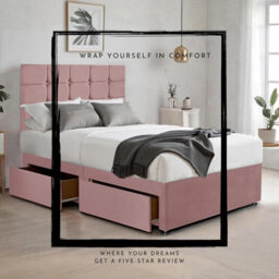 Pink Plush 5Ft King Size Bed With Matttress  2 Storage Drawers And 20 Inch Cubic Headboard - thumbnail 4