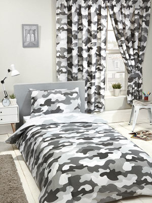 World Of Wallpaper Grey Army Camouflage Reversible Single Duvet Cover And Pillowcase Set - image 1