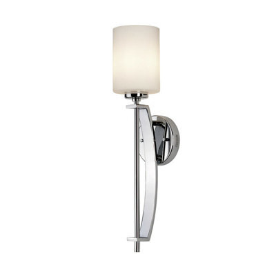 Stylish Ip44 Wall Light With Opal Glass Shade And Polished Chrome Finish