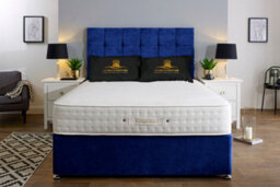 UKBEDFURNITURE Senator Blue Plush  Divan Bed Base With 26 Inch Headboard & 10 Inch Orthopaedic Mattress - No Storage - thumbnail 1