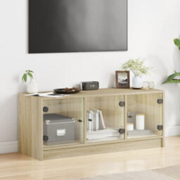 Berkfield Classic Tv Cabinet With Glass Doors Sonoma Oak 102X37X42 Cm - thumbnail 3