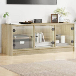 Berkfield Classic Tv Cabinet With Glass Doors Sonoma Oak 102X37X42 Cm - thumbnail 2