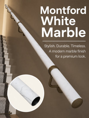 Handrails Direct Soft White Marble Effect 1.2M Handrail System - Montford With Antique Brass - Cuts To Size - 5Yr Guarantee - image 1
