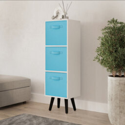 Urbn-Living Urbnliving 80Cm Height 3 Tier White Wooden Storage  Sky Blue Insert Bookcase Scandinavian Style Black Legs