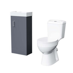 Nes Home Cloakroom Grey 400mm Basin Sink Vanity Unit And Wc Toilet Pan - thumbnail 6