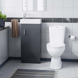 Nes Home Cloakroom Grey 400mm Basin Sink Vanity Unit And Wc Toilet Pan - thumbnail 2