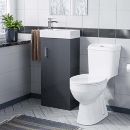 Nes Home Cloakroom Grey 400mm Basin Sink Vanity Unit And Wc Toilet Pan - thumbnail 1