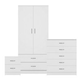 Lassic Vida Designs Riano 3 Piece Bedroom Set (2 Drawer Bedside Chest, 5 Drawer Chest, 2 Door 2 Drawer Wardrobe), White - thumbnail 8