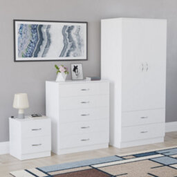 Lassic Vida Designs Riano 3 Piece Bedroom Set (2 Drawer Bedside Chest, 5 Drawer Chest, 2 Door 2 Drawer Wardrobe), White - thumbnail 6