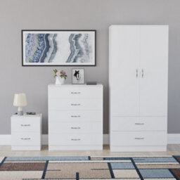 Lassic Vida Designs Riano 3 Piece Bedroom Set (2 Drawer Bedside Chest, 5 Drawer Chest, 2 Door 2 Drawer Wardrobe), White - thumbnail 7