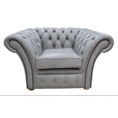 Chesterfield Club Armchair Stella Dove Grey Leather In Balmoral Style - image 1