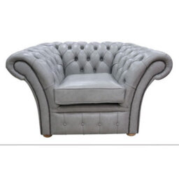 Chesterfield Club Armchair Stella Dove Grey Leather In Balmoral Style