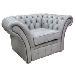 Chesterfield Club Armchair Stella Dove Grey Leather In Balmoral Style - thumbnail 2