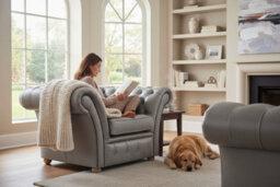 Chesterfield Club Armchair Stella Dove Grey Leather In Balmoral Style - thumbnail 3