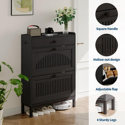 Black Slim Shoe Cabinet With 2 Flip Drawers For 16 Pairs Of Shoes - image 1