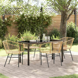 Berkfield Modern Garden Dining Set 5 Pcs Brown Poly Rattan - thumbnail 2