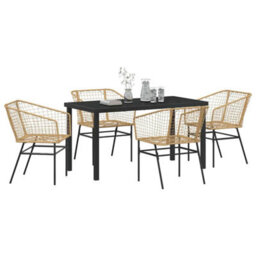 Berkfield Modern Garden Dining Set 5 Pcs Brown Poly Rattan - thumbnail 3