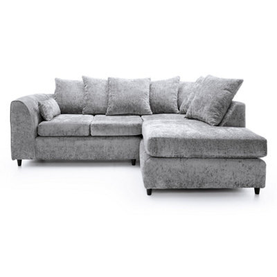 Furnishings For Less UK Monaco Chenille Fabric 3 To 4 Seater L Shaped Corner Sofa  Light Grey Right Hand Facing - image 1