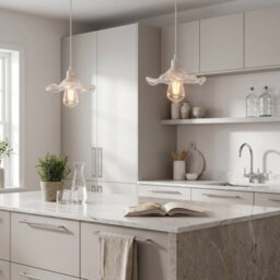 Happy Homewares Designer Ribbed Clear Glass Pendant Light Shade With Wavy Ruffled Edge - thumbnail 6