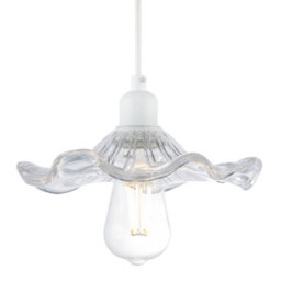Happy Homewares Designer Ribbed Clear Glass Pendant Light Shade With Wavy Ruffled Edge - thumbnail 2