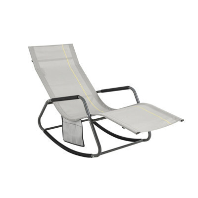 Sobuy Ogs47-Hg, Indoor Outdoor Garden Rocking Sun Lounger Recliner Relaxing Chair With Side Bag, Grey,w145Xd57Xh82 - image 1