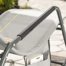 Sobuy Ogs47-Hg, Indoor Outdoor Garden Rocking Sun Lounger Recliner Relaxing Chair With Side Bag, Grey,w145Xd57Xh82 - thumbnail 8