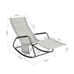 Sobuy Ogs47-Hg, Indoor Outdoor Garden Rocking Sun Lounger Recliner Relaxing Chair With Side Bag, Grey,w145Xd57Xh82 - thumbnail 3
