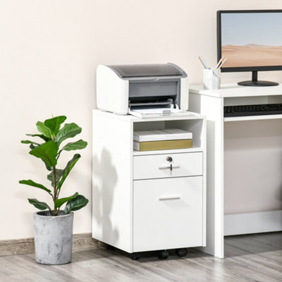 Vinsetto Mobile File Cabinet Lockable Documents Storage W/ 5 Wheels White - image 1