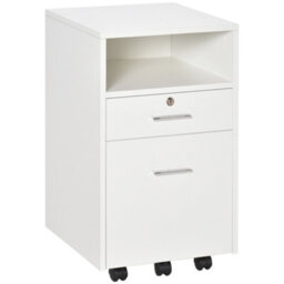 Vinsetto Mobile File Cabinet Lockable Documents Storage W/ 5 Wheels White - thumbnail 2