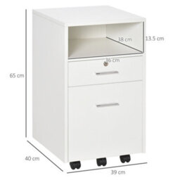 Vinsetto Mobile File Cabinet Lockable Documents Storage W/ 5 Wheels White - thumbnail 3
