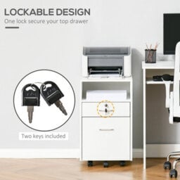 Vinsetto Mobile File Cabinet Lockable Documents Storage W/ 5 Wheels White - thumbnail 4