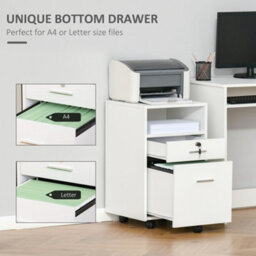Vinsetto Mobile File Cabinet Lockable Documents Storage W/ 5 Wheels White - thumbnail 6