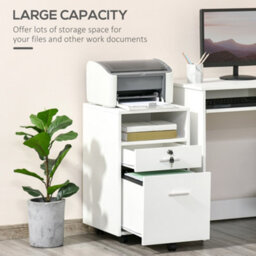 Vinsetto Mobile File Cabinet Lockable Documents Storage W/ 5 Wheels White - thumbnail 7