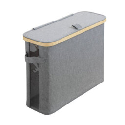 Clarsen Toilet Roll Storage Holder With Side Window And Handles, Wipe Clean Fabric With Bamboo Trim, Holds 12 Rolls - thumbnail 2