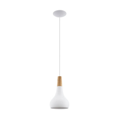 Elegant White Pear Shape Pendant Ceiling Light With Brown Wooden Shade - image 1