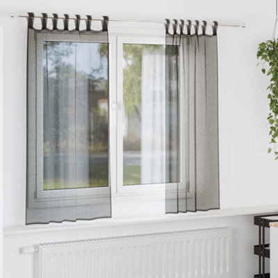 Berkfield Voile Curtains With Tab Top 2 Pcs Black - image 1