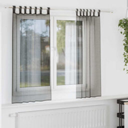 Berkfield Voile Curtains With Tab Top 2 Pcs Black - thumbnail 1