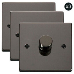 3 Pack - Black Nickel 1 Gang 2 Way Led 100W Trailing Edge Dimmer Light Switch - Se Home