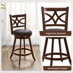 Set Of 2 Bar Stools Counter Height Chair Pub Swiveling Upholstered Seat - thumbnail 4