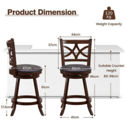 Set Of 2 Bar Stools Counter Height Chair Pub Swiveling Upholstered Seat - thumbnail 2