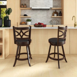 Set Of 2 Bar Stools Counter Height Chair Pub Swiveling Upholstered Seat - thumbnail 3