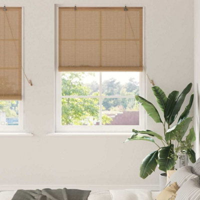 Walplus Window Blinds & Shades With Curtains Manual Light Brown Bamboo - image 1