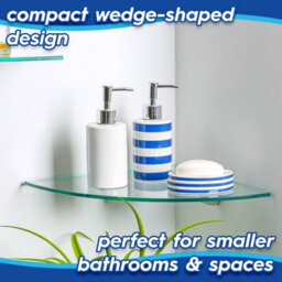 Harbour Housewares 3X Floating Glass Corner Shelves - 30Cm - Black Brackets - Bathroom Shower Storage Vanity Display Unit Shelf - thumbnail 3