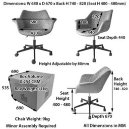 The Furniture Market Milo Black Faux Leather Tub Office Chair Ergonomic Design, Adjustable Height, Quilted Detailing, Satin Black Metal Base On Castors - thumbnail 8