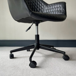 The Furniture Market Milo Black Faux Leather Tub Office Chair Ergonomic Design, Adjustable Height, Quilted Detailing, Satin Black Metal Base On Castors - thumbnail 7