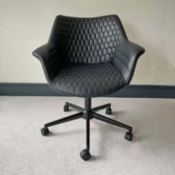 The Furniture Market Milo Black Faux Leather Tub Office Chair Ergonomic Design, Adjustable Height, Quilted Detailing, Satin Black Metal Base On Castors - thumbnail 4