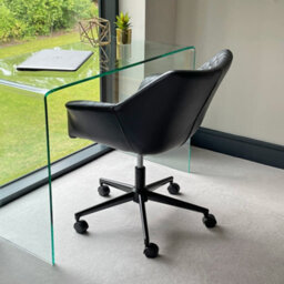 The Furniture Market Milo Black Faux Leather Tub Office Chair Ergonomic Design, Adjustable Height, Quilted Detailing, Satin Black Metal Base On Castors - thumbnail 3